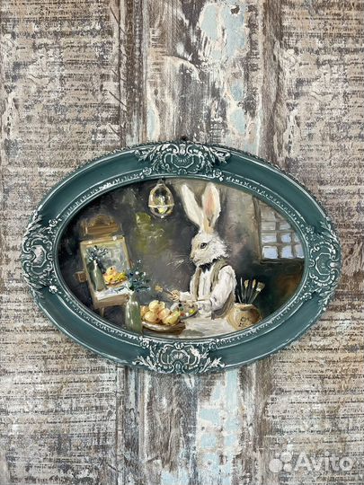 Картина в раме Заяц маслом