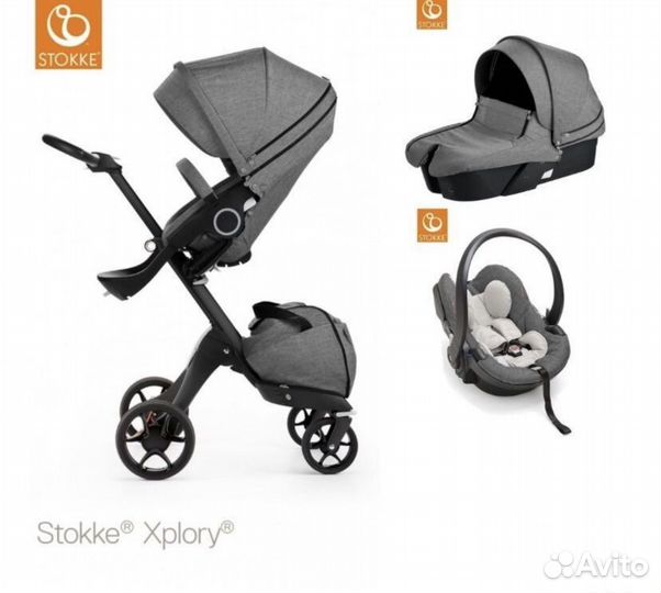 Коляска Stokke xplory v5 3в1 с чёрными колёсами