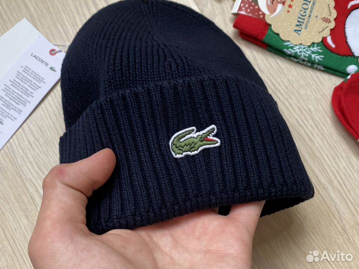 Шапка синяя Lacoste премиум