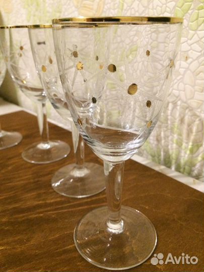 Хрустальные фужеры бокалы с золотом