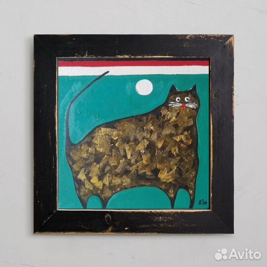 Картина Кот маслом на холсте 30x30