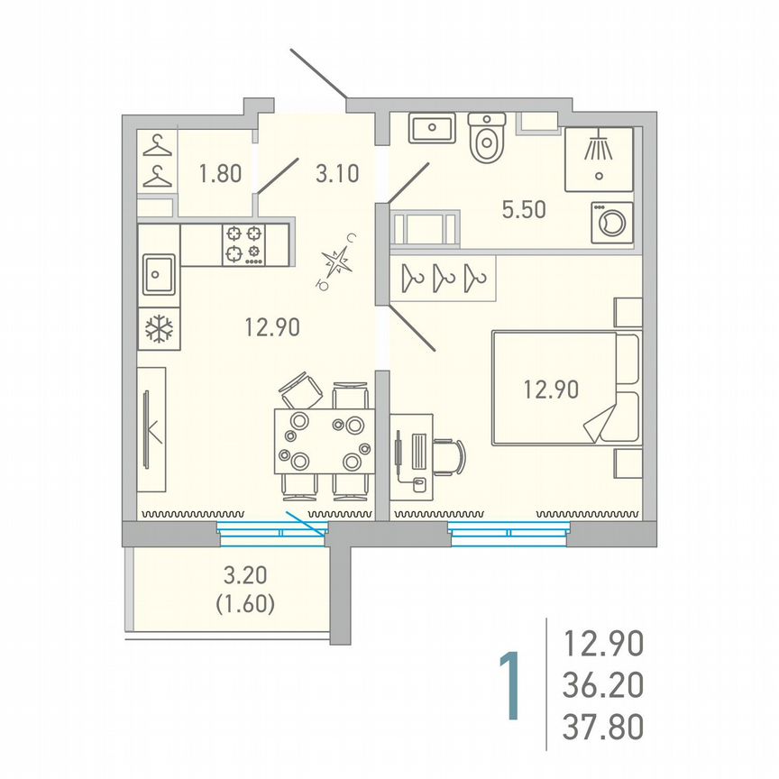 1-к. квартира, 37,8 м², 13/17 эт.