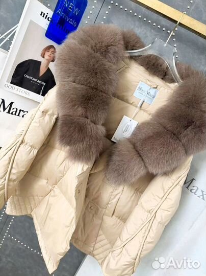 Пуховик max mara с натуральным мехом 46-48