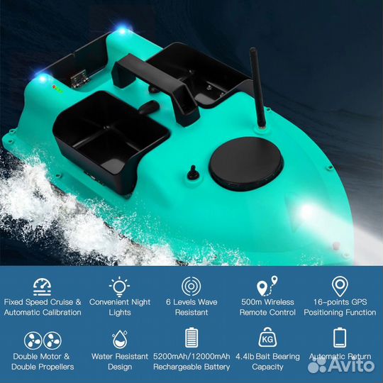 Прикормочный кораблик 3 бункера GPS16 точек