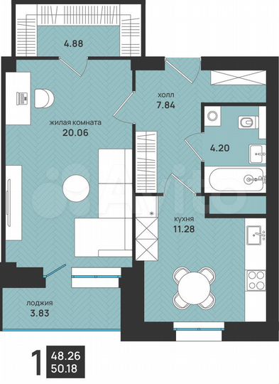 1-к. квартира, 50,2 м², 15/15 эт.
