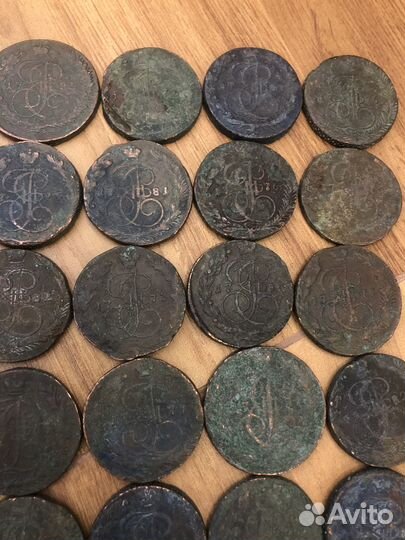 Медные пятаки Екатерины 2. (61 шт) с 1764 по 1796