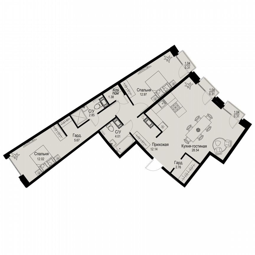 2-к. квартира, 83,3 м², 4/6 эт.