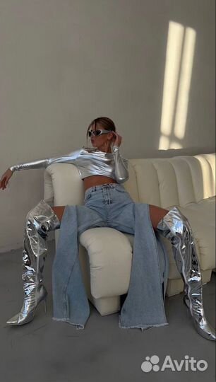 Сапоги подфорты зеркальные, серебро в аренду