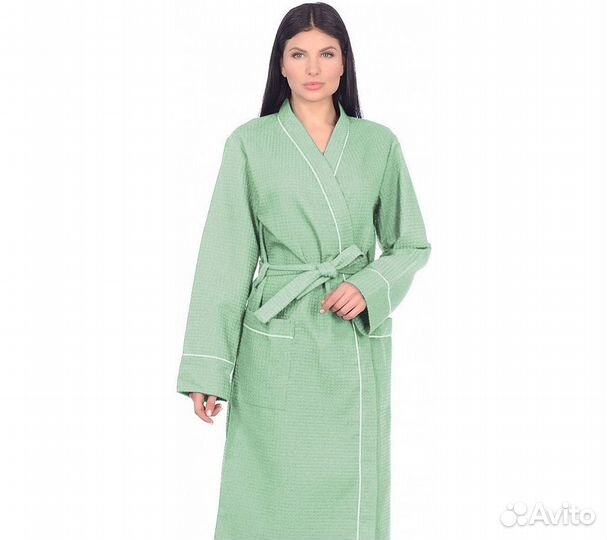 Халат вафельный Home One с кантом фисташка 42