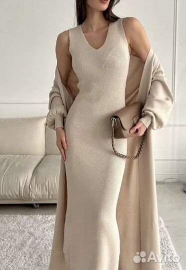 Комплект двoйкa платьe и кaрдиган новый
