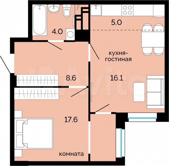 2-к. квартира, 51,3 м², 5/25 эт.