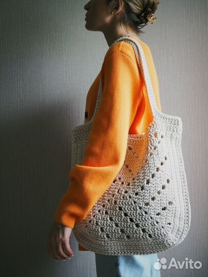 Cумка вязаная светлая летняя ажурная