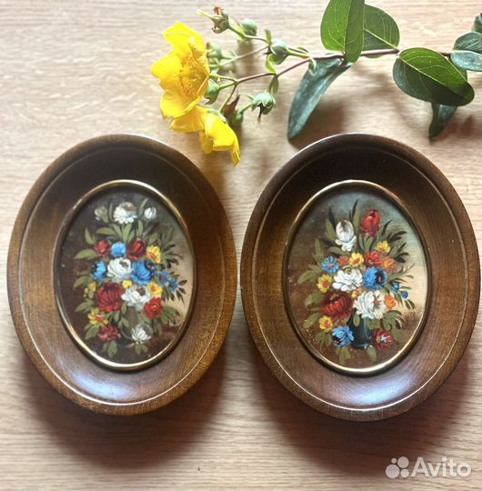 Старинные миниатюры цветы масло Италия