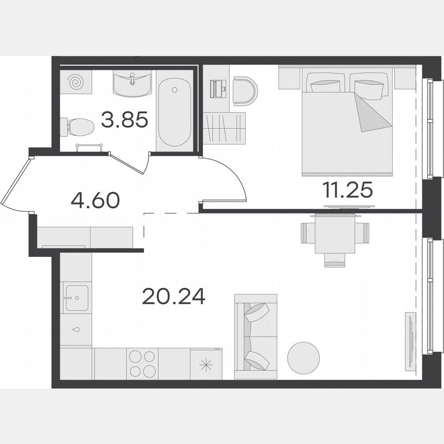 1-к. квартира, 39,9 м², 1/15 эт.