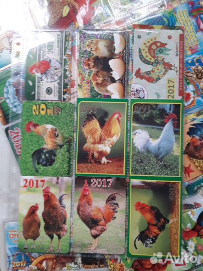 Календарики с петухами, курицами и цыплятами