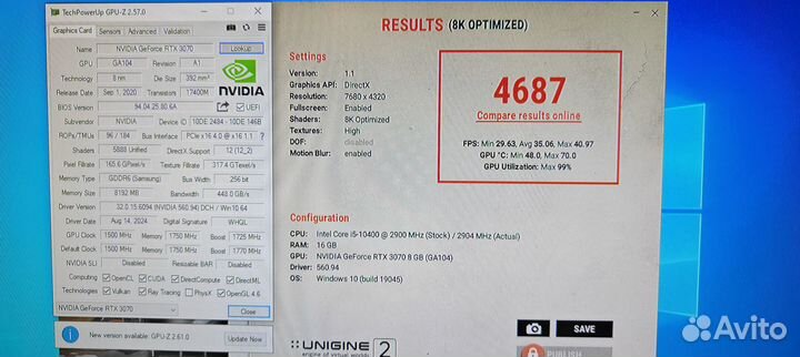 RTX 3070 8GB evga ultra