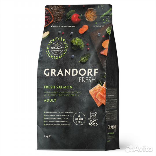 Корм для кошек Grandorf Fresh лосось батат 2 кг