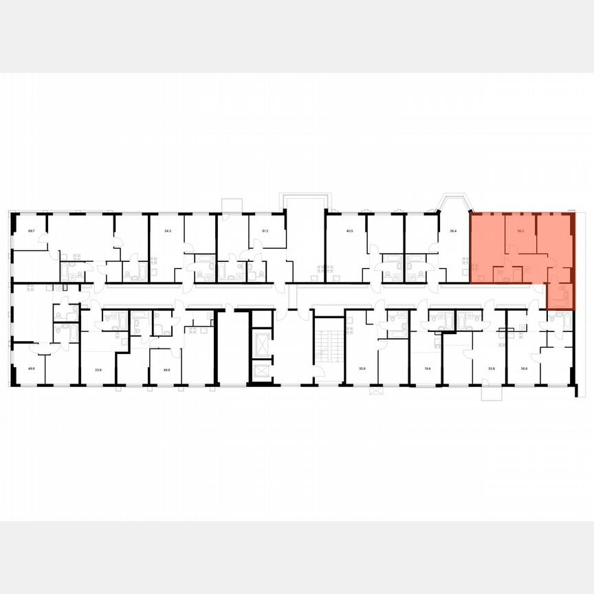 2-к. квартира, 56,2 м², 15/17 эт.