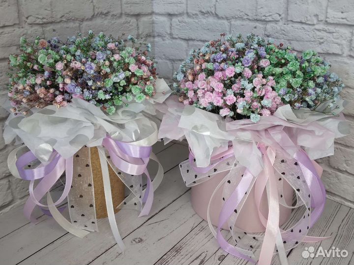 Букет из гипсофилы,гипсофила в коробке,цветы