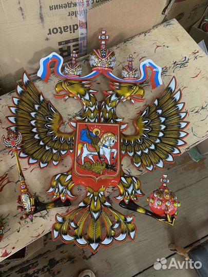 Герб России резной из массива дерева ручной работы