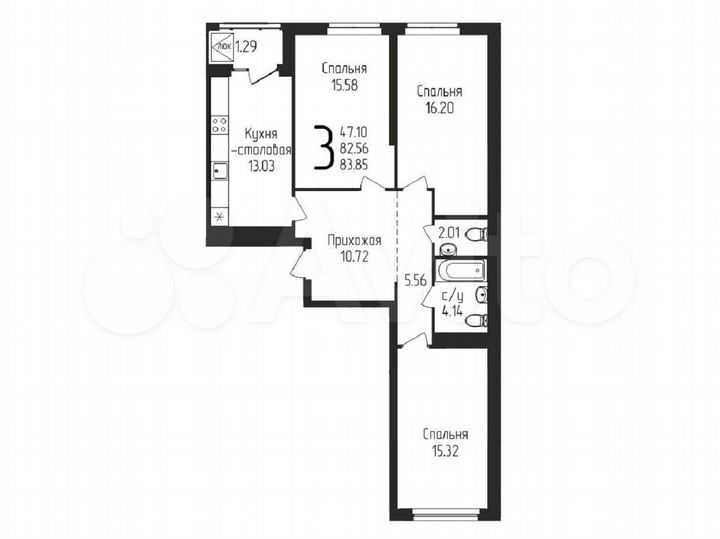 3-к. квартира, 83,8 м², 16/25 эт.