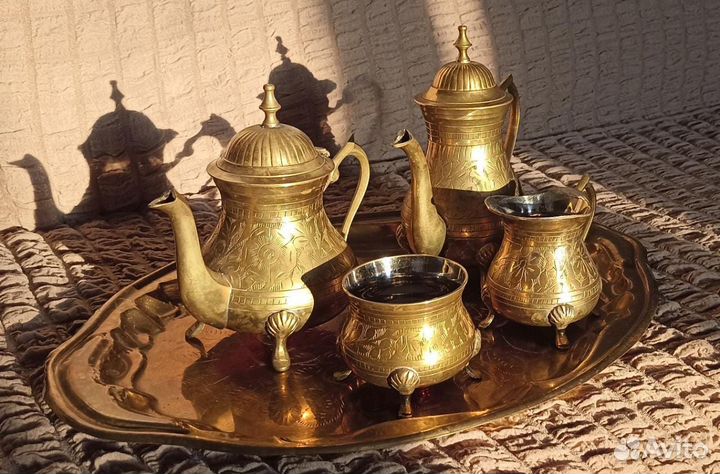 Латунный чайный- кофейный набор, металл, винтаж