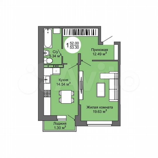 1-к. квартира, 53,3 м², 10/17 эт.