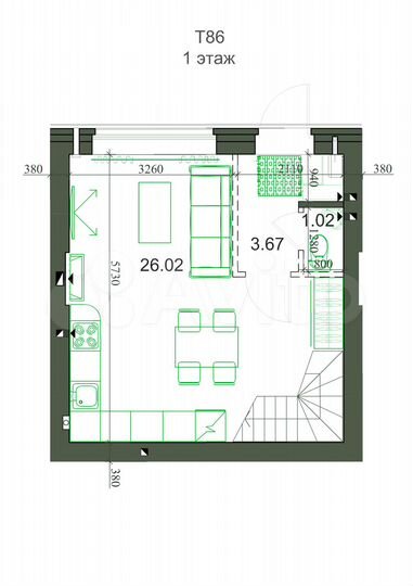 Таунхаус 87 м² на участке 1 сот.