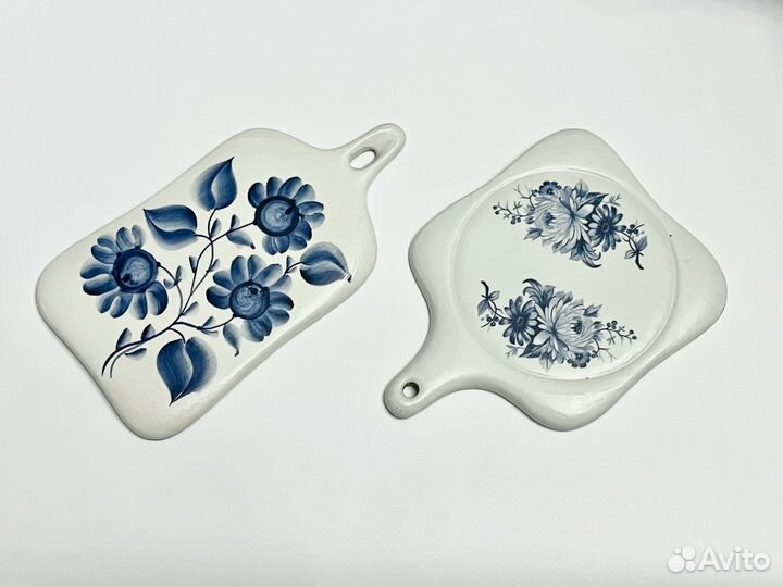 Сырная доска, фарфор, гжель. СССР, 80-е