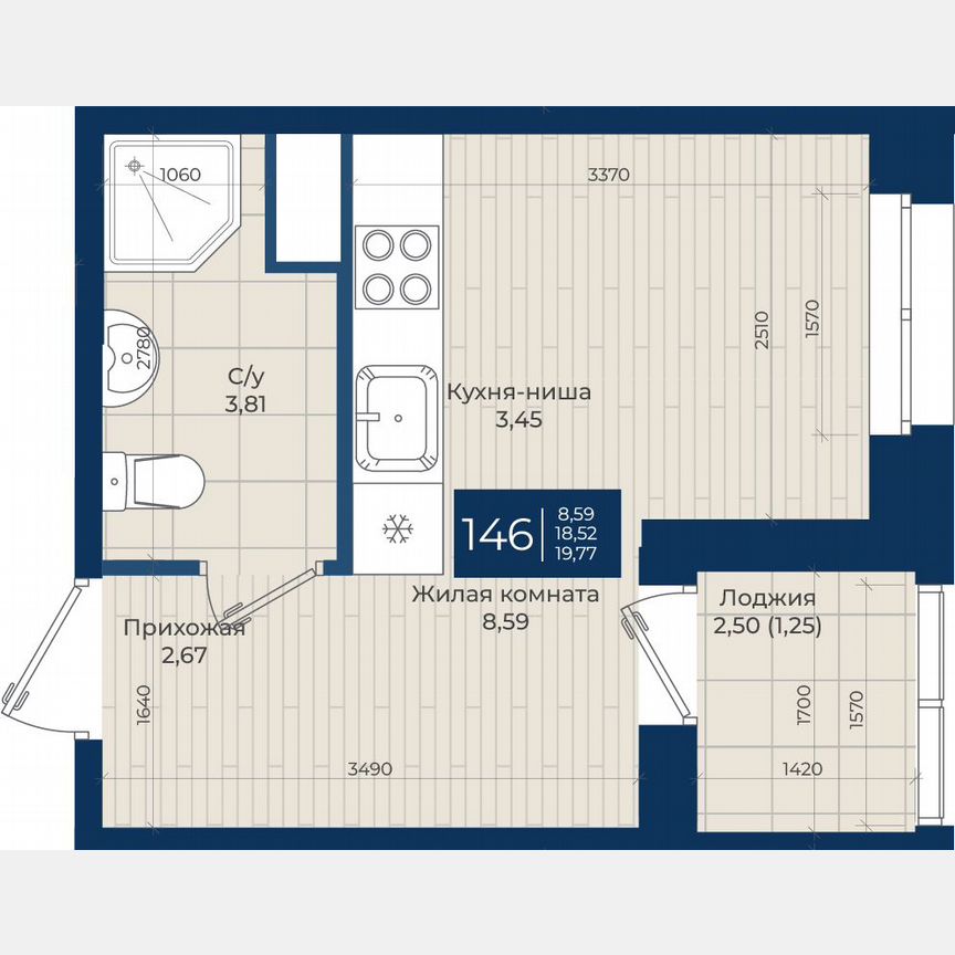 Квартира-студия, 19,8 м², 10/12 эт.