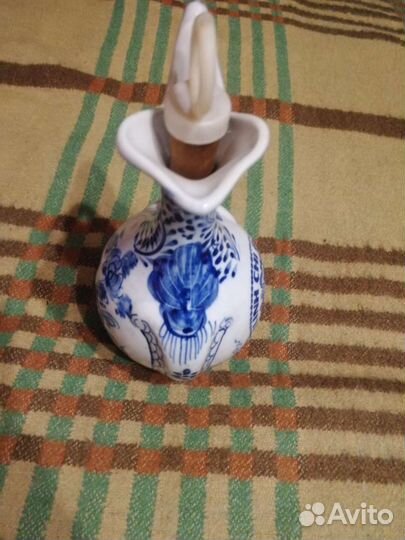 Гжель СССР 1970. 2.сосуда.Кувшин:бутыль для вина