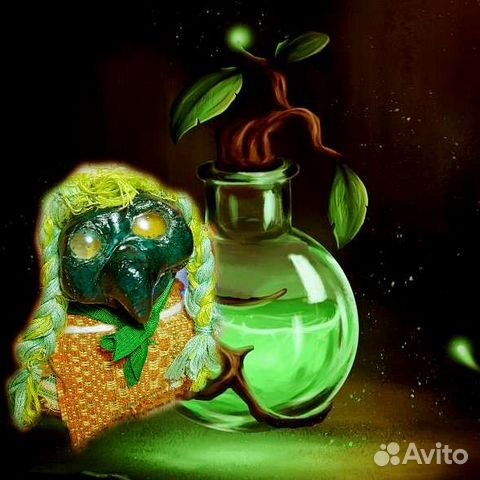 Кукла в смешенной технике ведьма денежной магии