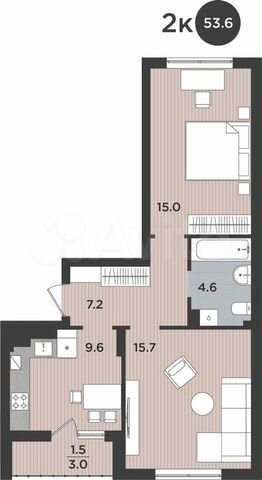 2-к. квартира, 53,6 м², 9/9 эт.