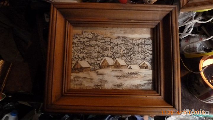 Картина из бересты в рамке под стеклом