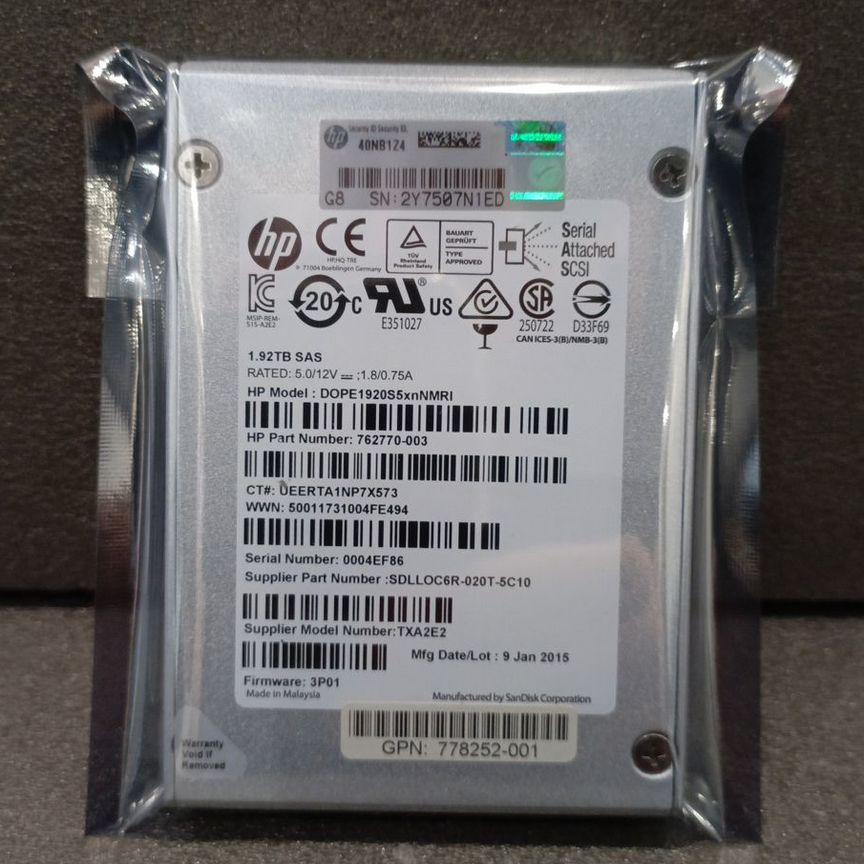 [762770-003] Ssd Hp 3par 1.92tb Sas (Dope1920s5xnnmri) 762770-003