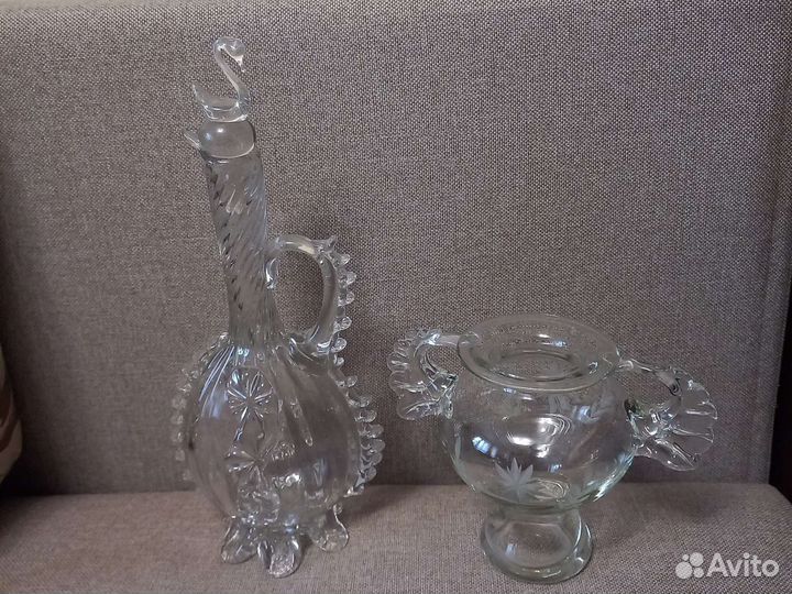 Винтажный хрустальный графин Лебедь