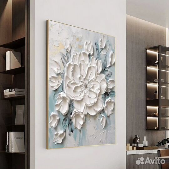 Объёмная картина маслом Цветок Примерка в интерьер