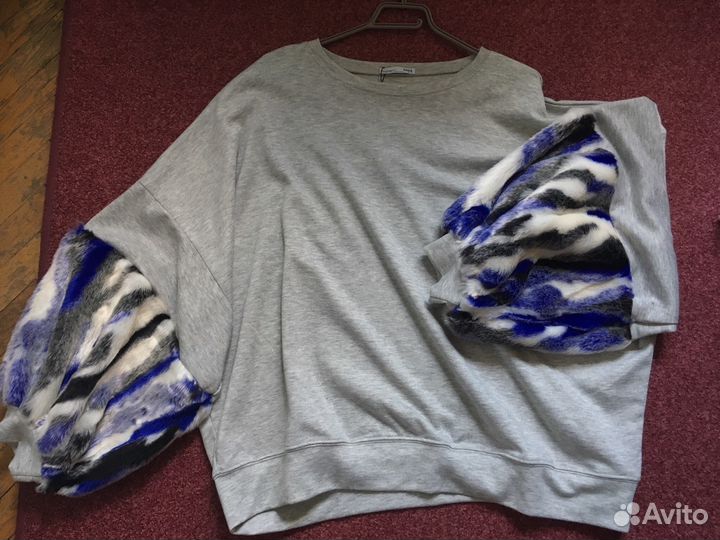 Свитшот толстовка серая с мехом zara