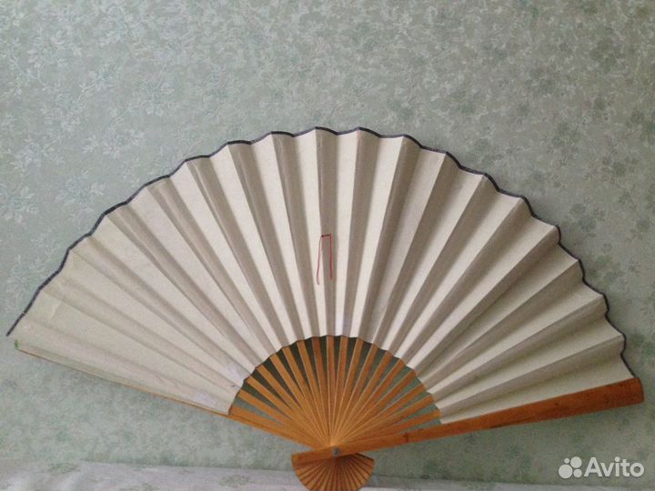 Веер для интерьера бумага бамбук с журавлями