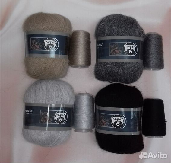 Пряжа Пух норки (Long mink wool) серая,синяя этике