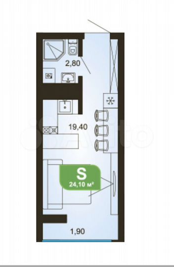 Квартира-студия, 21,1 м², 7/20 эт.