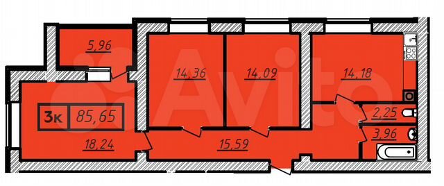 3-к. квартира, 85,7 м², 3/10 эт.
