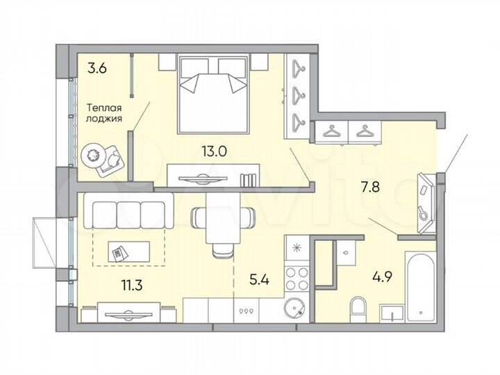 2-к. квартира, 46 м², 16/18 эт.