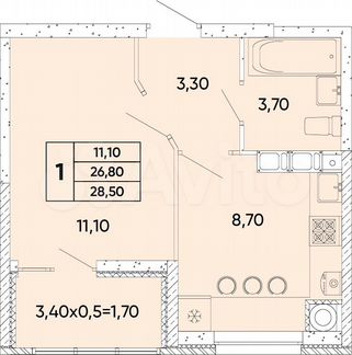 1-к. квартира, 28,5 м², 4/6 эт.