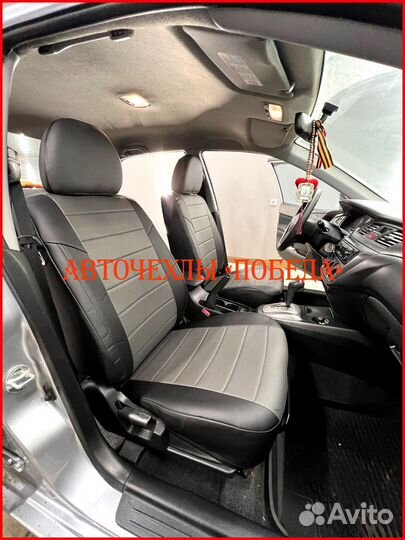 Чехлы Mitsubishi Lancer 10 2 из экокожи чёрно-серы