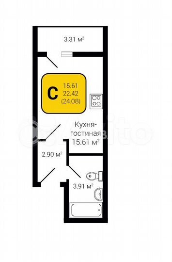 Квартира-студия, 24,1 м², 24/27 эт.