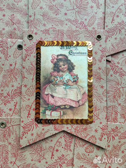 Новогодние крафт-флажки с винтажными детками