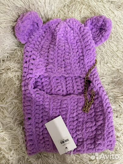 Балаклава вязаная теплая с ушами. Мишка