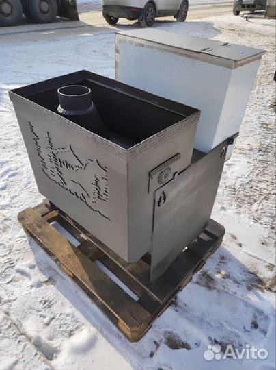 Банная печь на три помещения Медведь ковка