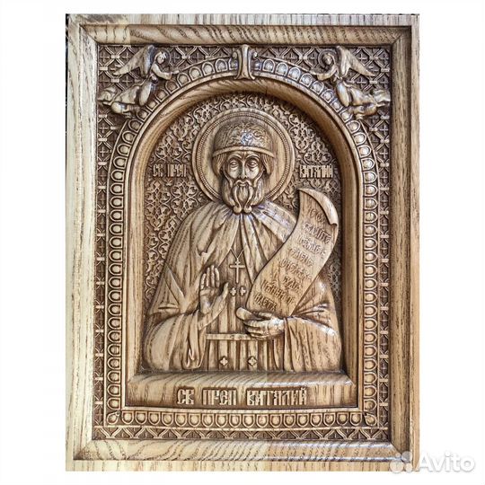 Икона Преподобного Виталия из массива ясеня